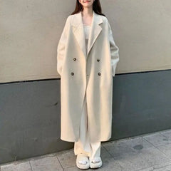 Hnewly winter winery outfit Women Loose Jacket Double-breasted Mid Length Trench Coat for Women Windproof Warm Overcoat with Lapel Pockets Fall Winter