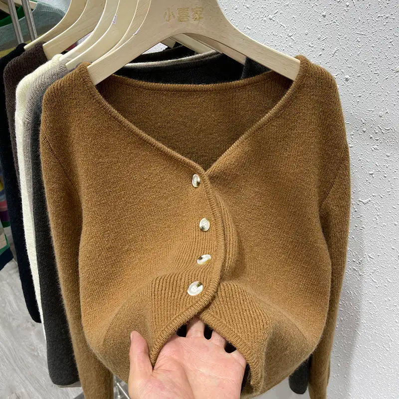 Hnewly  New Women's Sweaters Fashion Loose All-match Knitwear Coats Spring Autumn Korean Lazy Style V-neck Single-breasted Top