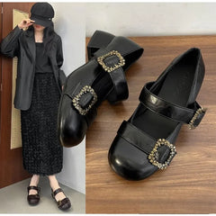 Lunivop  Spring Retro Designer Women Mary Jane Shoes New Round Toe Shallow Chunky Heel Shoes Metal Buckle Non-slip Block Heel Pumps