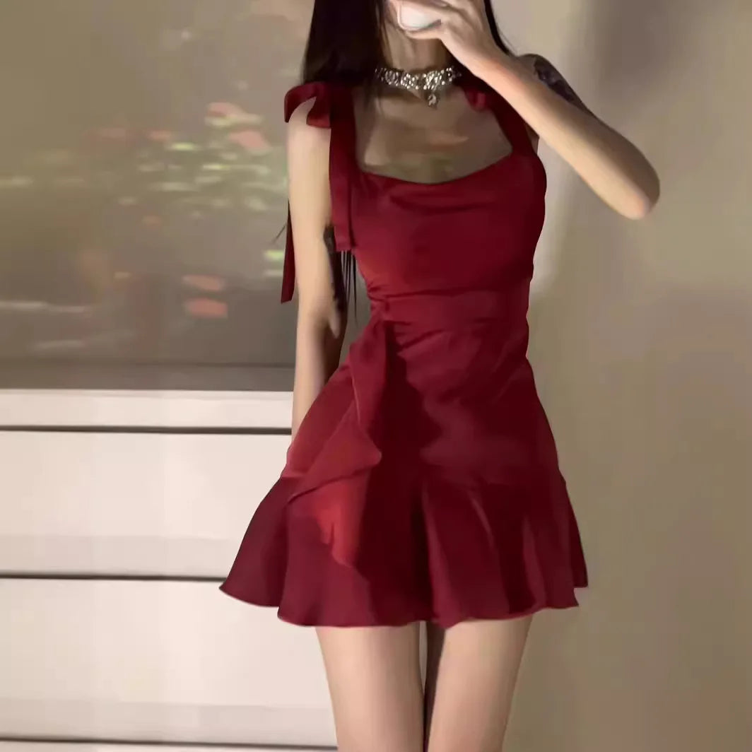 Hnewly Summer Dresses New Style Ruffle Edge Spice Girl Skirt Camisole Dress Skinny Hip-hugging Short Dress Woman's Clothing Vestidos