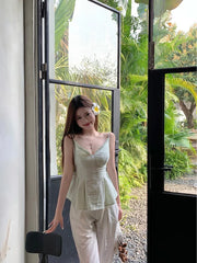Hnewly  striped Camis Women Strapless Backless Slim Summer Fashion V Neck Ruffles Patchwork Female Crop Tank Tops Casual Party