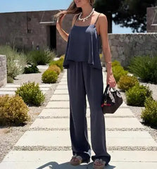 Hnewly  Autumn New Solid Color Sleeveless Cami Top & Wide - Leg Trousers Set, Comfortable Two - Piece Outfit, Ideal for Lounging