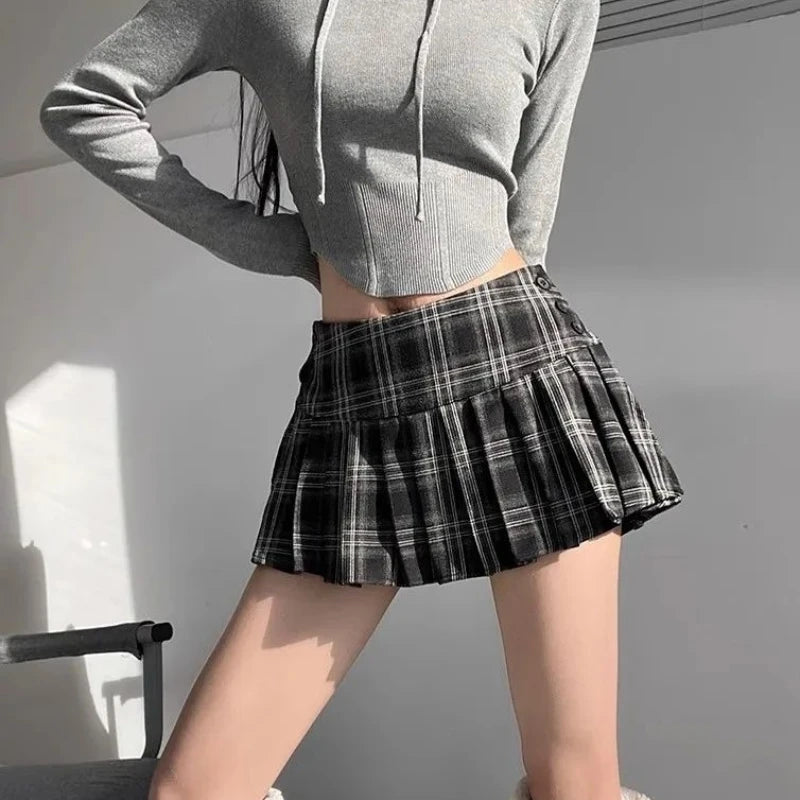Hnewly Vintage Plaid Mini Skirt Women Sexy Harajuku Y2k Preppy Style Pleated Skirts Korean Fashion Streetwear Short Skirts