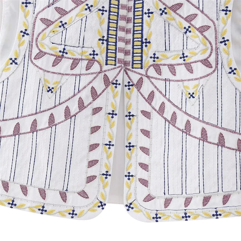 Hnewly Waistcoat Vest y2k Clothes Women Boho Embroidery Round Neck Sleeveless Open Front Jacket Tops 2000s Clothing Streetwear