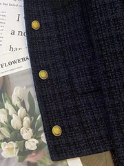 Hnewly Korean Plaid Tweed Jacket Women Y2K Elegant Office Lady O Neck Casual Crop Coats Autumn Single Breasted All Match Female Outwear