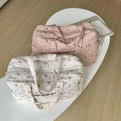 Hnewly  Portable Duffle Luggage Travel Bag Cherry Quilted Cotton Mommy Handbag Large Capacity Shoulder Bags For Women