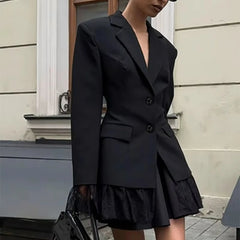 Hnewly  Elegant Lace Blazer Coat Women Fashion Office Lady Full Sleeve Single Breasted Jackets New Autumn Black Casual Slim Coats