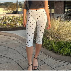 Hnewly  Polka Dot Halter Top and High Waist Pant Set Women Sleeveless Cropped Camisole Waist-cinching Trouser New Lady Summer Suits