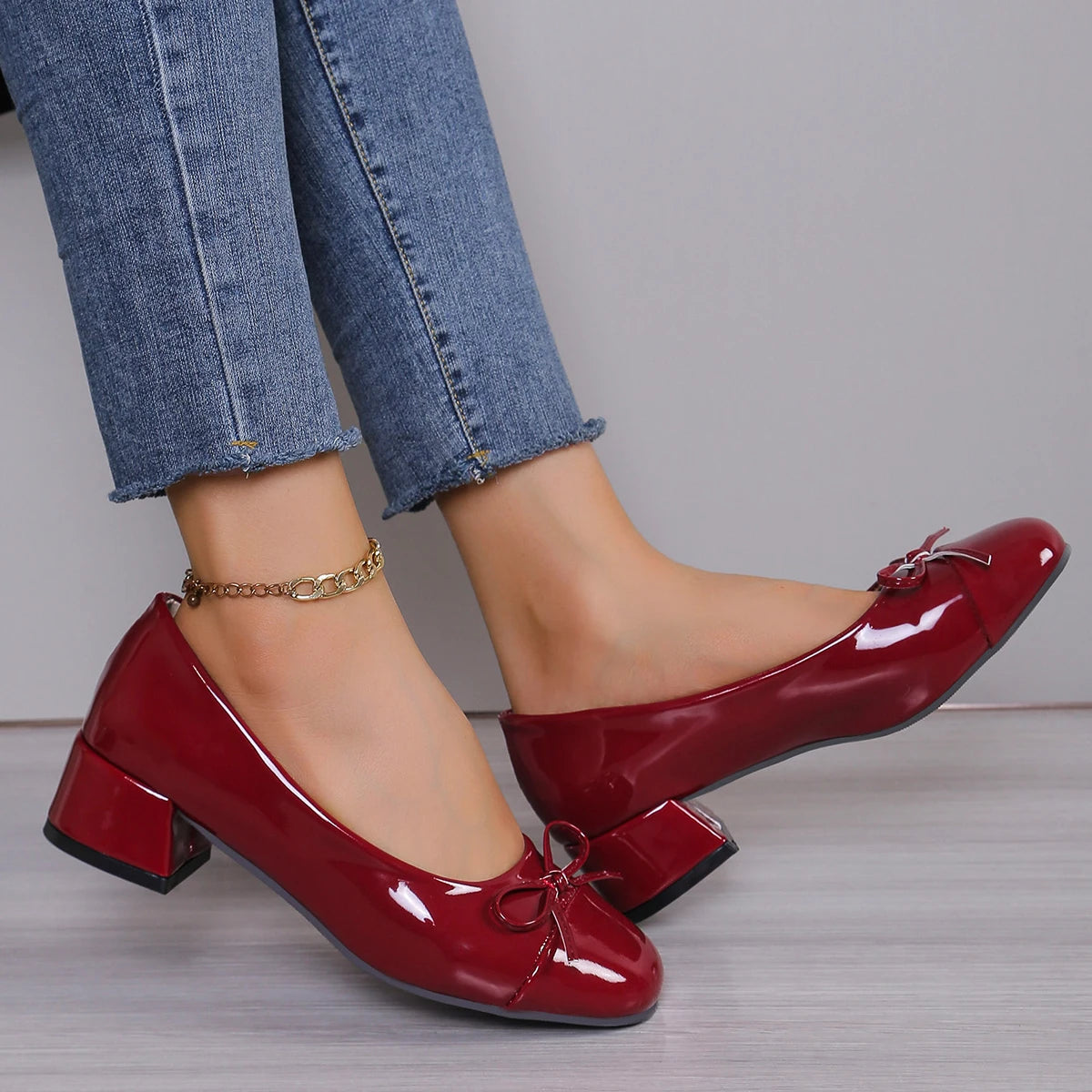 Hnewly Shoes Women Pumps Platform Heels Women Round Toe Bow-knot Sweet Ballet Shoes Office Woman Mary Jane Shoes Zapatos De Mujer