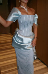 Lunivop  High Quality Customized Strapless Off Shoulder Blue Striahght Robe Designer Luxe Soirée Party Dresses Luxury Vestido Longo