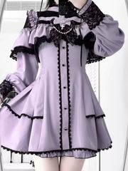 Hnewly  Subculture Mine Japanese Girls Bow Lace Dress Set Gothic Y2k Short-sleeved Top and Shorts 2-piece Set Lolita Women's Outifits