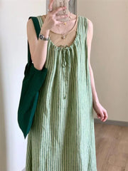 Hnewly  Striped Dresses Women Sleeveless Slash Neck Loose Summer Fashion Holiday Casual Party Dress Female Temperament Elegant