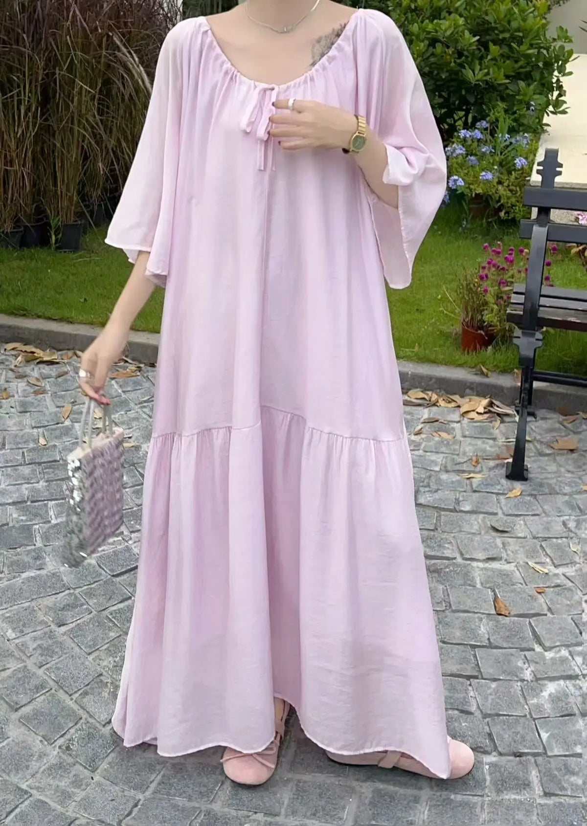 Hnewly  Spring Summer New plus Size Women's Bohemian Loose Long Dress Comfortable Lazy Style  Dress A-Line Skirt V-Neck Shor...