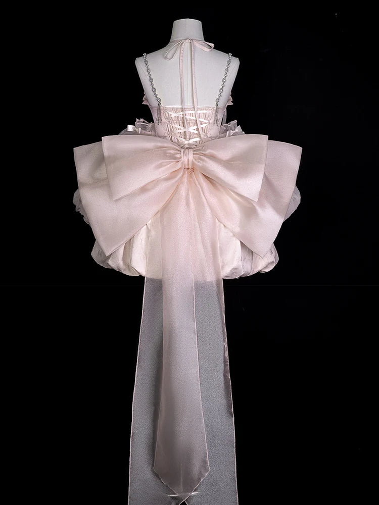 Hnewly  Japanese Original Sweet Girl Pink Lolita Dress Little Dress Sweet Girl Princess Style Bow JSK Strap Fashion Versatile Dresses