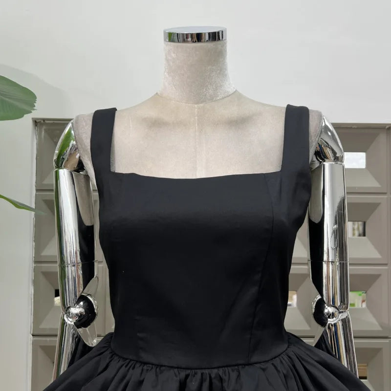 Hnewly Fashion Patchwork Dress Women's Square Collar Sleeveless Casual A Line Dresses 2025 Summer New Tide