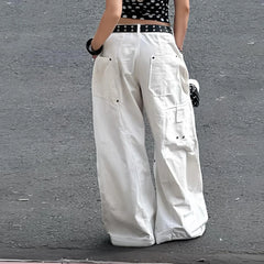 Hnewly  White Streetwear Wide-Leg Jeans For Women Chic Y2k Low Waist Denim Pants Harajuku All match Loose-Fit Trousers Casual