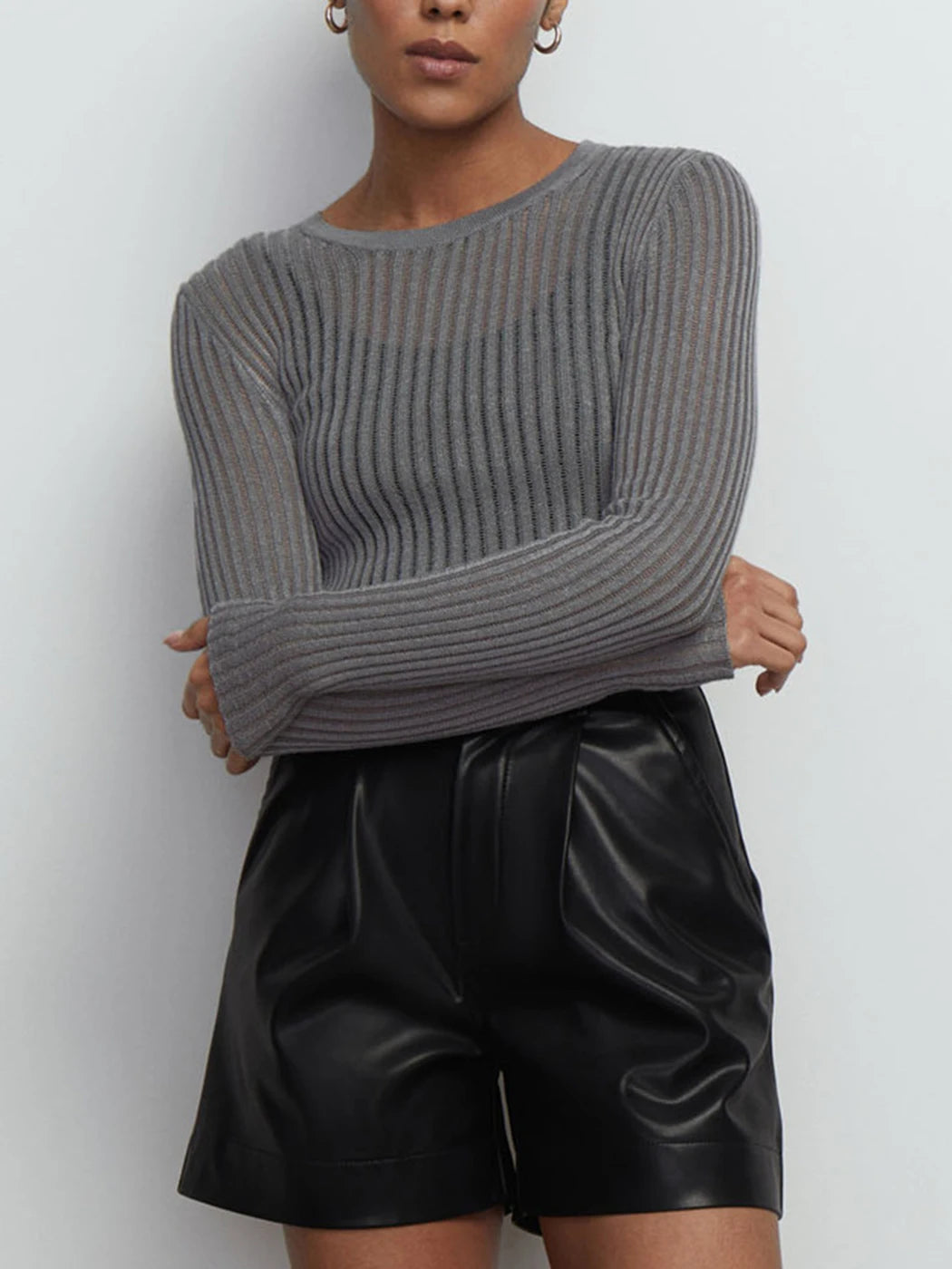 Hnewly   Sexy Thin Knit Sweater Women Solid Color Basic Pullover Top Casual Cozy Long Sleeve T-shirts 2023 Spring Summer New
