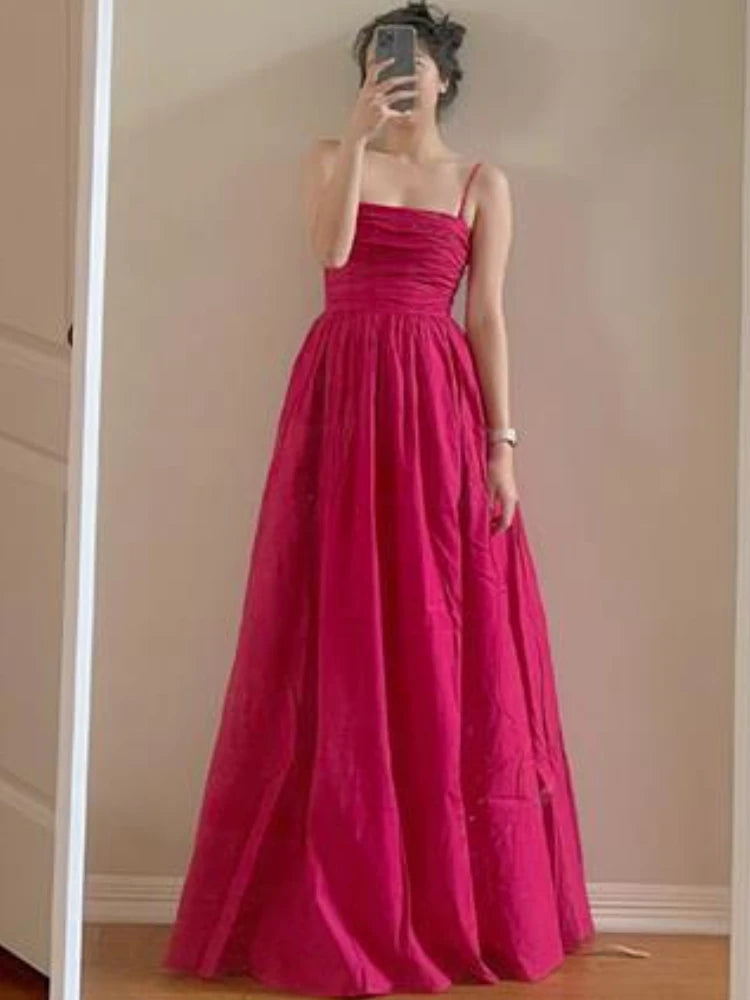 Hnewly DRESS TO IMPRESS Rosy Dress Women Floor Length Sleeveless Elegant Party Simple Casual Summer Holiday Female All-match Vintage Korean Style New