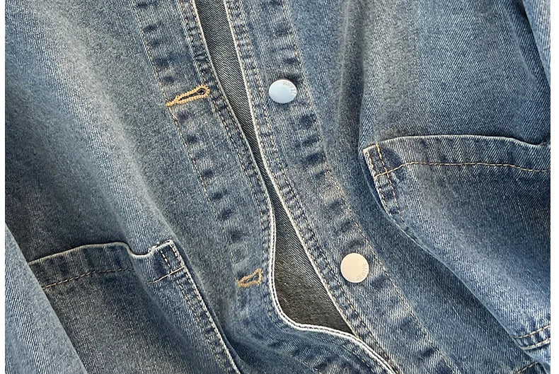 Hnewly  Light Blue Retro Denim Jacket Women's Spring Single Breasted Loose Cardigan Short Top Autumn O-Neck Long Sleeve All-Matched Top