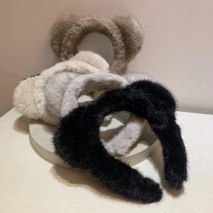 Hnewly  1PC High-End Wide-Brimmed Plush Cute Ear Headband, Autumn/Winter Atmosphere-Boosting Sweet and Stylish Hair-Compressing Headband