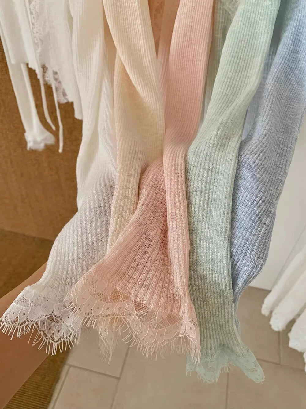 Hnewly  Lace Trim Tie Up Knit Top for Women Sheer Knitted Crop Cardigan Long Sleeve Open Jacket Teen-girl Y2K Sweetgirl Cute Outfit
