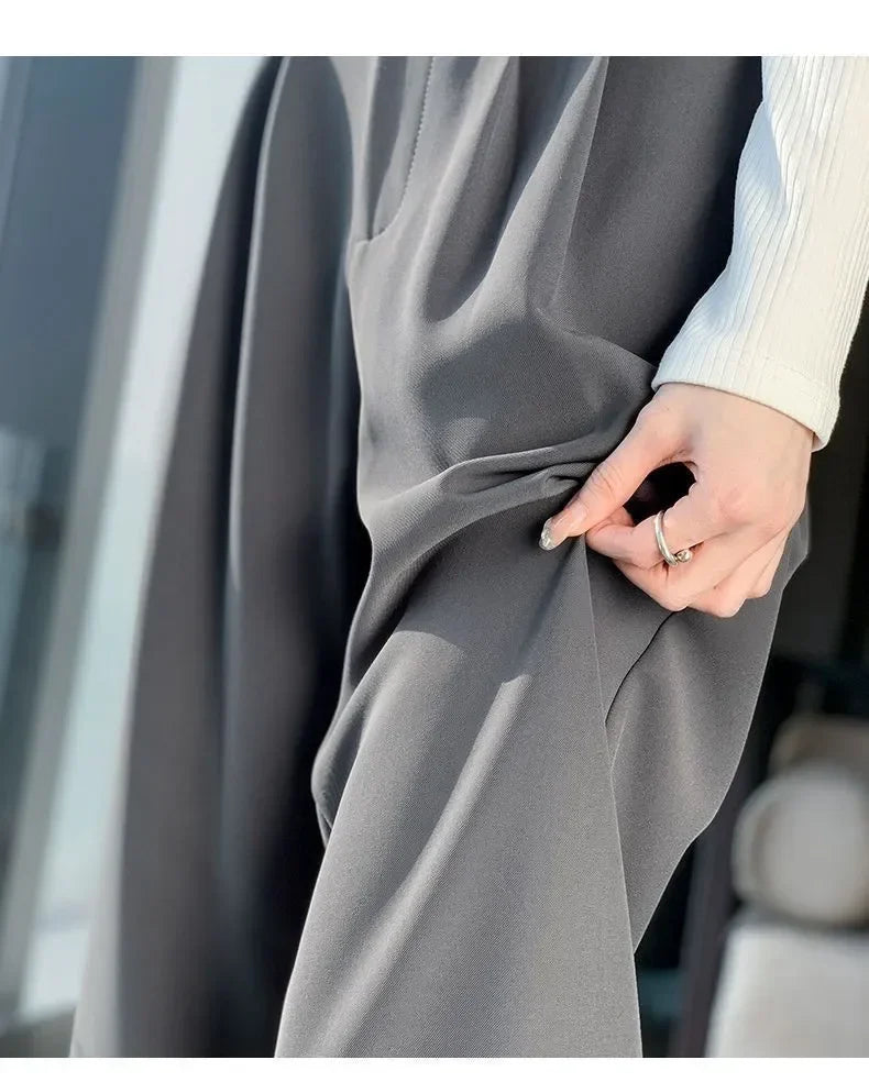 Hnewly Elegant Wide Leg Pants Women Korean Style High Waist Black Baggy Pants Office Ladies Fashion Loose Suit Trousers Streetwear