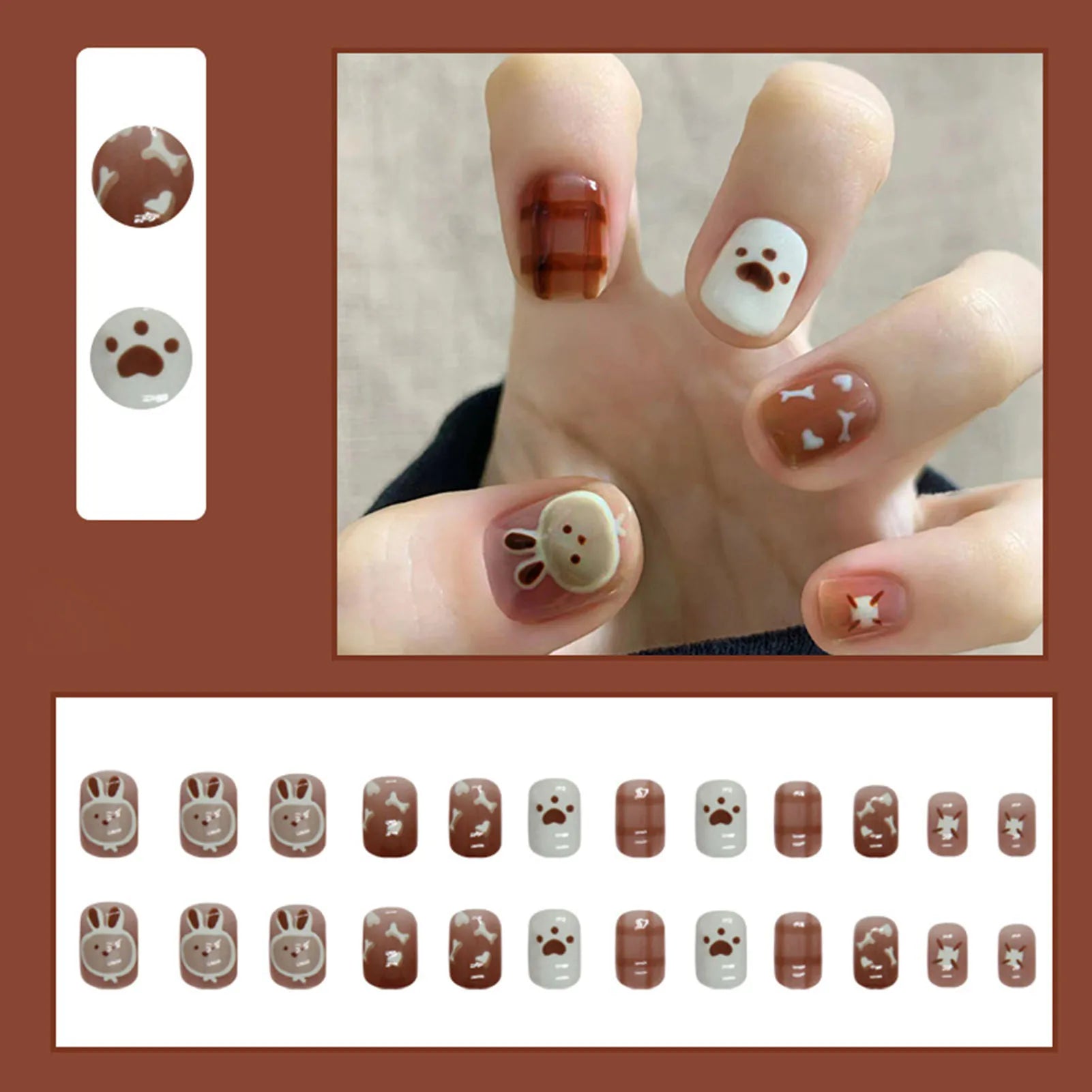 Hnewly 24pcs Gradient False Nails Cute Star Printed Design Fake Nail Short Square Faux Ongles Manicure Nail Stickers Press On Nail Tips