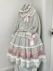 Hnewly  Original Sweet Printed Long-sleeve Top and Skirt 2-piece Set New Spring and Autumn Women's Clothing Lolita Dresses Set