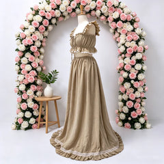 Hnewly  Baby Shower Dresses For Pregnant Woman Cotton Fabric Suspender Two-Piece Dress Set Maternity Photoshoot Dress Photography Dress