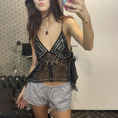Hnewly  Casual Summer Streetwear Cool T-shirts Sexy Ladies V-neck Sleeveless Camisole Tops Shiny Sequins Backless Solid Color Club Tees