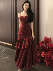 Hnewly Women's Summer Ruffles Birthday Party Dress Sexy Spaghetti Strap Sleeveless Evening Dresses Female Slim Prom Vestidos Long Robe