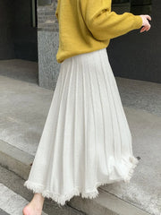 Hnewly  Knitted Skirts Women Plus Velvet Thicken Autumn Winter Wide Skirt Elegant Streetwear Baggy Casual High Waist Faldas All-match