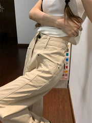 Hnewly  Retro American Beige Denim Jeans for Women streetwear baggy High Waisted Flare 1950s/1960s Jeans Vintage Cargo Pants