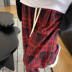 Hnewly  Autumn Winter Wide Leg Plaid Trousers Women Korean Elastic Waist Baggy Pants Woman Comfy Soft Warm Oversized Pants Female