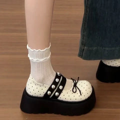 Lunivop  Vintage Platform Women Mary Jane Shoes Concise Butterfly-knot Single Shoes Ladies Elegant Height Increase Dress Pumps