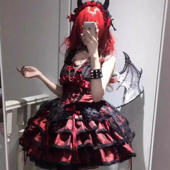 Hnewly  Gothic Lolita Y2k Dress Women Vintage Victorian Harajuku Bow Lace Bandage Party Dresses Spice Girls Sleeveless Cos Vestidos