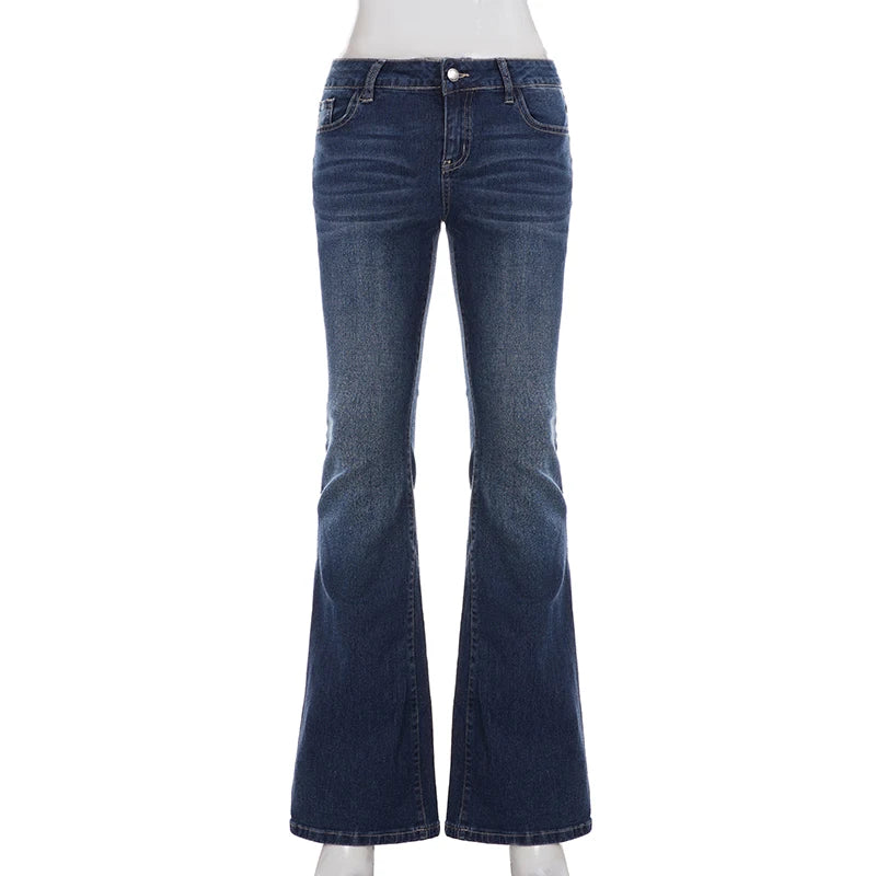 Hnewly  Y2k Low-Waist Slim Skinny Jeans Women's Casual Streetwear Denim Pants Vintage Aesthetic 2000s Trousers All match Outfit