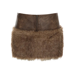 Hnewly rave inspo outfits Wild Fashion Zipper Pu Patchwork Faux Fur Women’s Skirts Chic Sexy Skinny Mini Leather Skirt