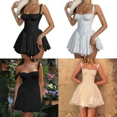 Lunivop  Women Backless Mini Dress Sexy Sleeveless Cocktail Dresses Bodycon Spaghetti Strap Short Dress with Lace Trims