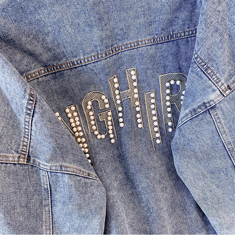 Hnewly  Nail Bead Denim Jacket For Women's Spring Autumn 2025 New Style Loose Versatile Long Sleeved  Turndown Collar Coat Top