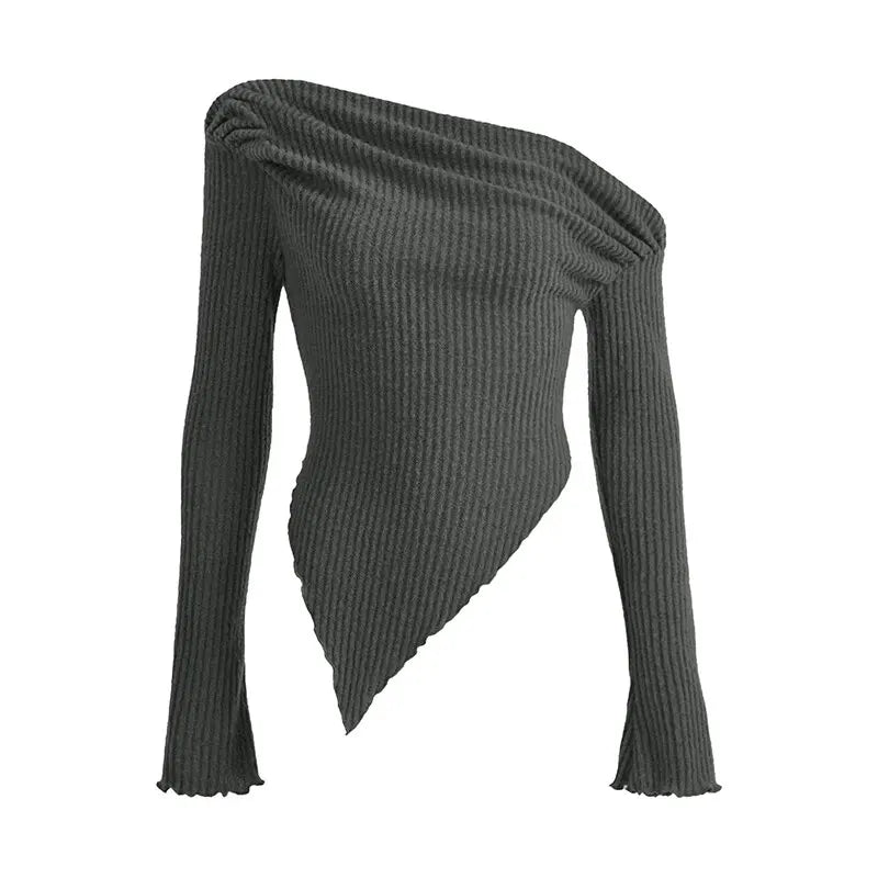 Hnewly trashy outfits Sexy Asymmetrical Tees Women T-shirt Solid New Autumn Streetwear Long Sleeves Crop Top Fashion Casual Bodycon T-shirts Female