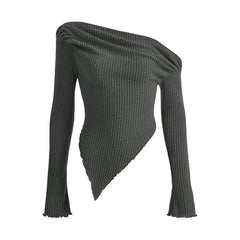 Hnewly trashy outfits Sexy Asymmetrical Tees Women T-shirt Solid New Autumn Streetwear Long Sleeves Crop Top Fashion Casual Bodycon T-shirts Female