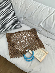 Hnewly  Ins Grass Woven Tote Bag Hollow Out Handbags Summer Handbag Circular Handheld Beach Bags For Women Girl