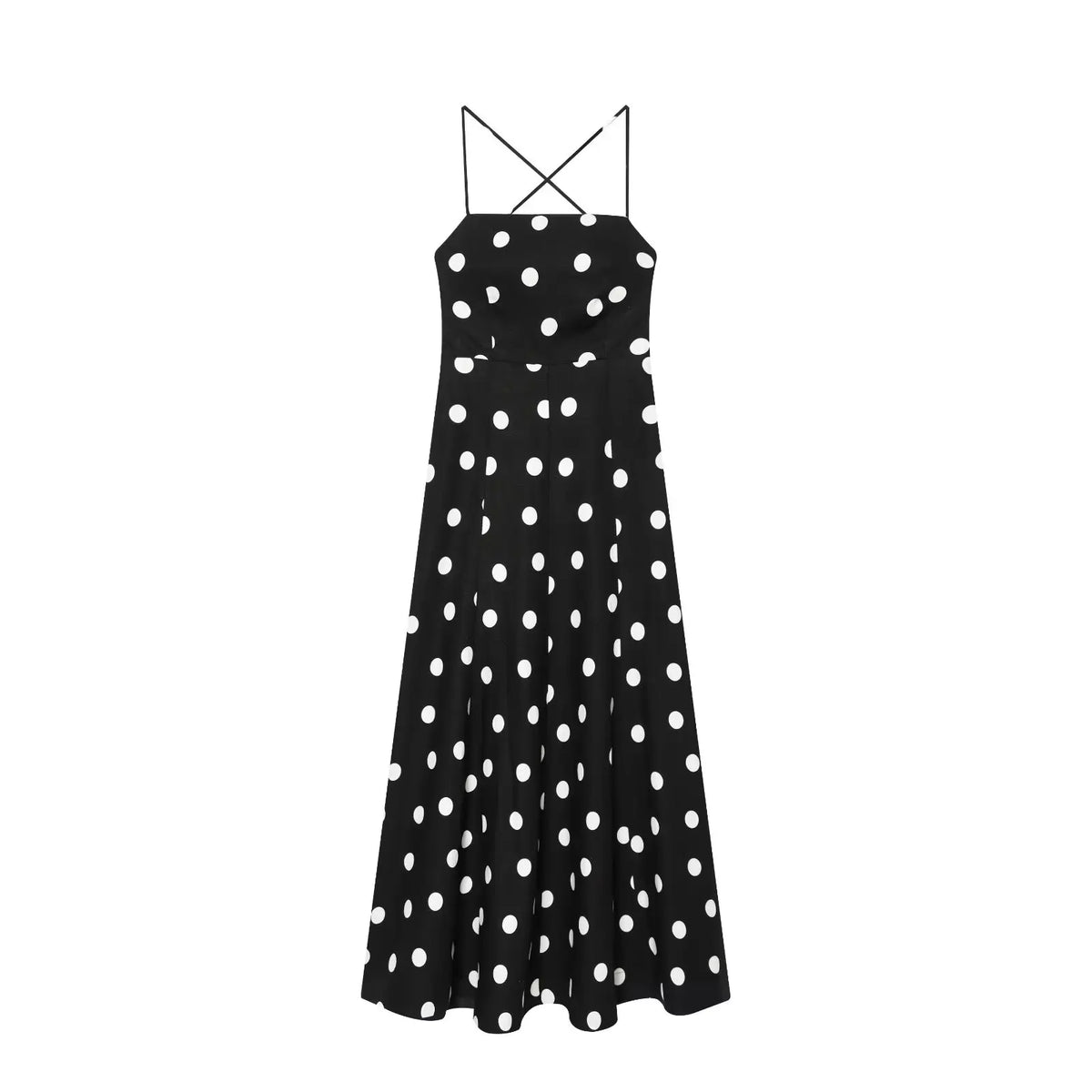 Hnewly  Retro Polka Dot Backless Halter Neck Women Dress Chic Sleeveless High Waist  Lace Up Maxi Dresses Lady Holiday Street Wears