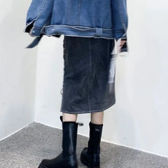 Hnewly  Denim Midi Skirts Women Autumn Lace-up Vintage Side-slit Personality Streetwear High Waist All-match Y2k Girls Chic A-line Jupe