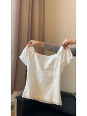 Hnewly Lace White Slim Kawaii Cute Women Clothes T Shirt Suit Harajuku Sexy Sweet Girl Japanese Grunge Crop Top 90s Baby Tee Femme Y2k