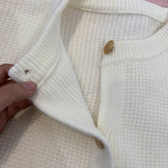 Hnewly  Autumn Winter Sweet Sweater Simple O-Neck Solid Short  Office Lady Cardigan Coat Metal Single Breasted Long Sleeved Outwear