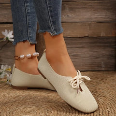 Hnewly Autumn Mesh Breathable Women's Flat Shoes Solid Simple Ballet Flats Female Casual Lace-up Walking Shoes for Women
