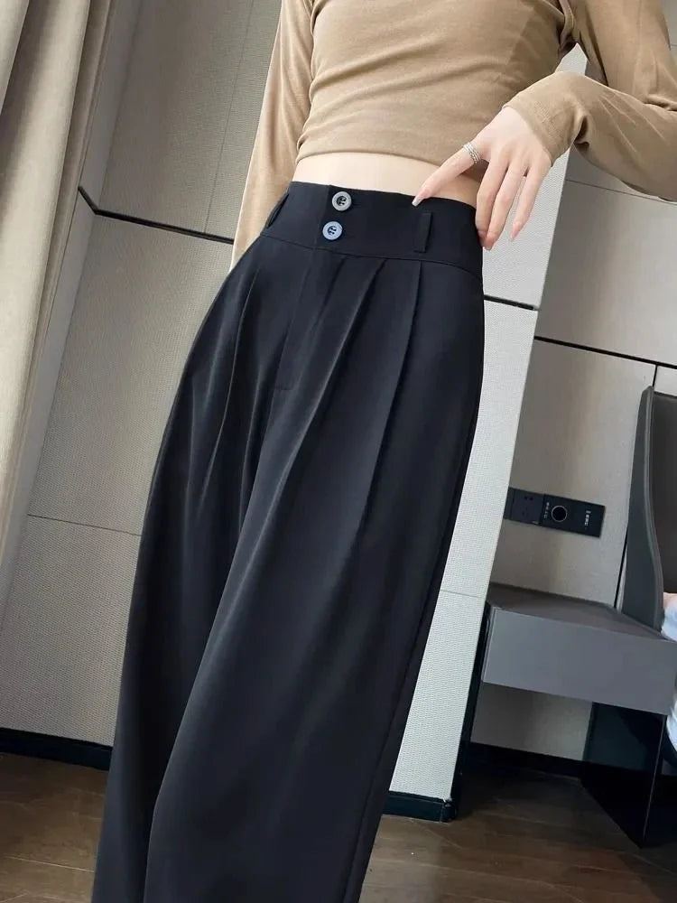 Hnewly Korean High Waist Wide Leg Trousers Female Fall Summer Casual Loose Office Lady Suit Pants Fashion Baggy Outwear Clothing