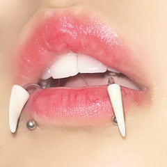 Hnewly  1Pc Stainless Steel Fangs Lip Piercing Labret Lip Ring Goth Cosplay Vampire Teeth For Women Men Body Jewelry Punk